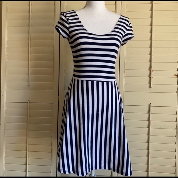 Derek Heart Chic Striped Navy and White Dress - Picture 1 of 8